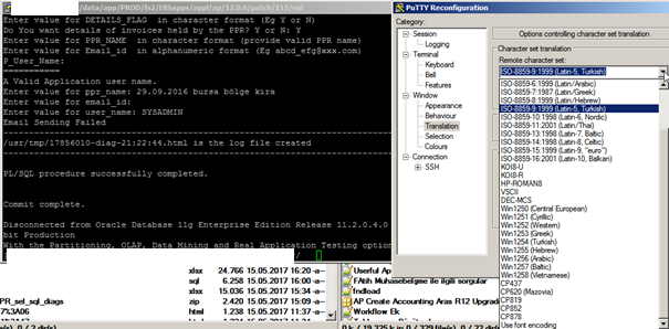 putty configuration for remote charset